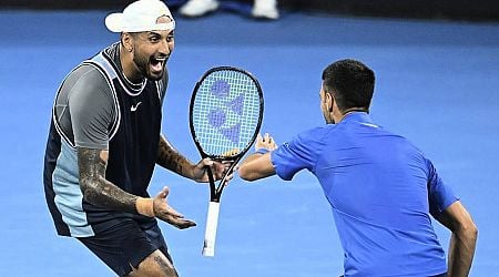 Nick Kyrgios celebrates return from injury with Novak Djokovic doubles victory