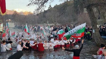 Over 100 Brave Icy Tundzha River in Kalofer for Traditional Horo Dance on Epiphany