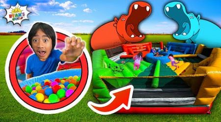 Ryan, Emma, &amp; Kate Play GIANT Hungry Hungry Hippo!