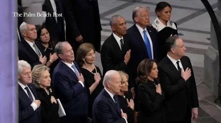 Trump departs Jimmy Carter funeral after shaking hands with Obama, Bush at National Cathedral