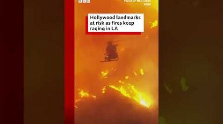 New wildfire sweeps through Hollywood Hills and threatens landmarks. #Hollywood #LA #BBCNews