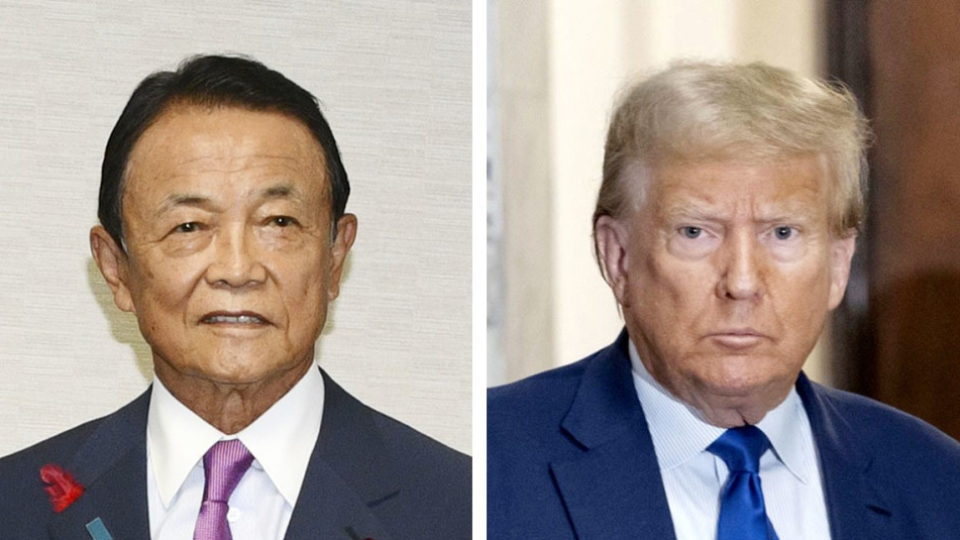 Ex-Japan PM Aso visits Trump Tower, apparently to meet ex-U.S. pres.