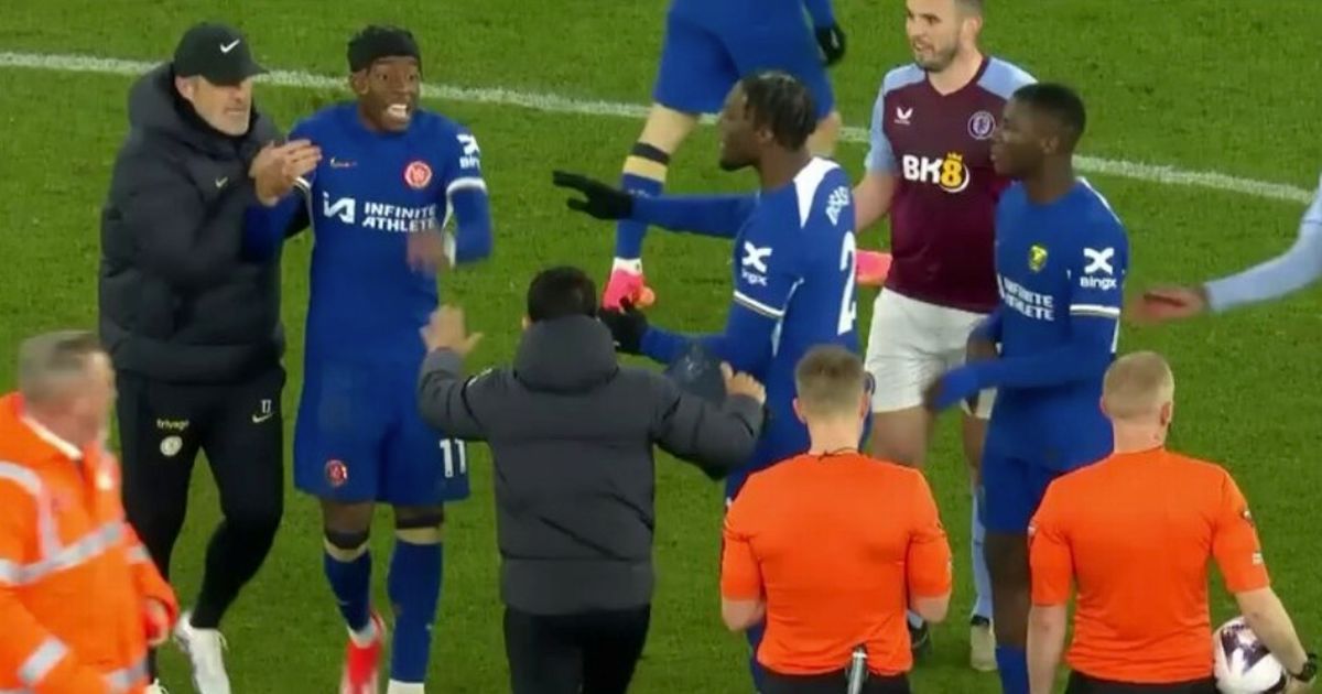 Furious Chelsea stars confront referee after VAR denies dramatic Aston Villa win
