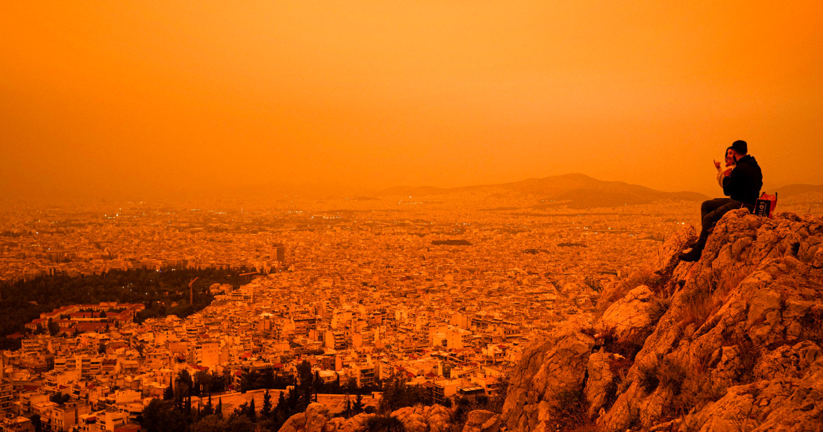 Acropolis now: Greek skies turn eerie orange as North African dust blows in
