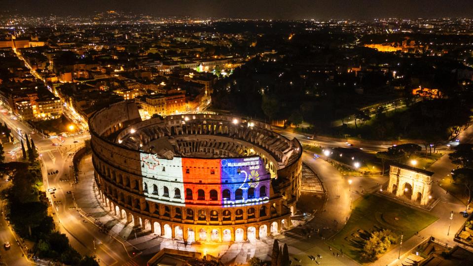 Malta flag projected on Colosseum in Rome