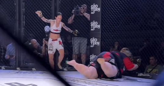 Video: Fighter almost knocks herself out in Czech Republic freak show bout