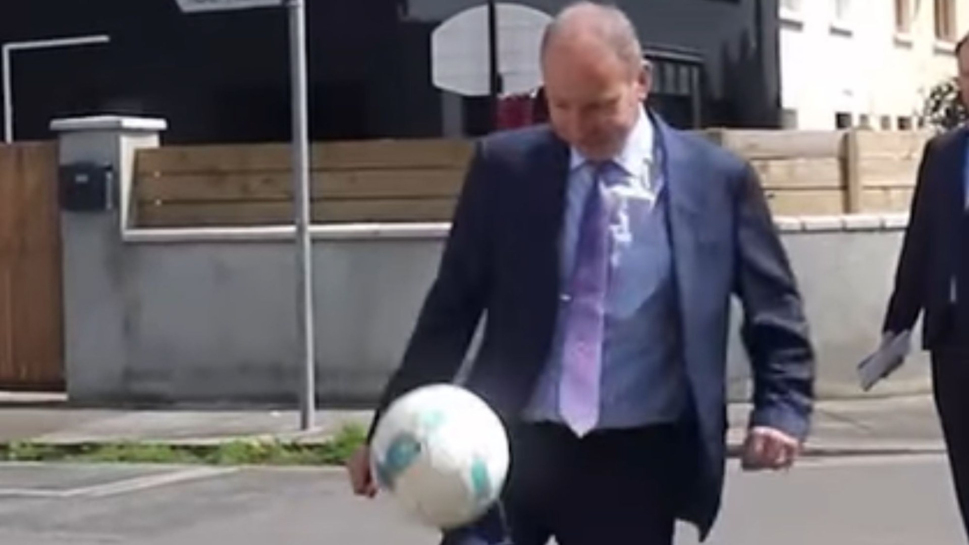 Watch Micheal Martin show off surprising football skills while out on Fianna Fail campaign trail