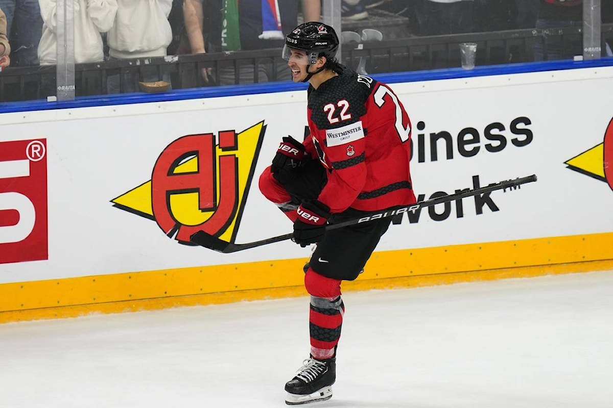 Cozens scores 2nd of game in OT as Canada outlasts Czechia at hockey worlds