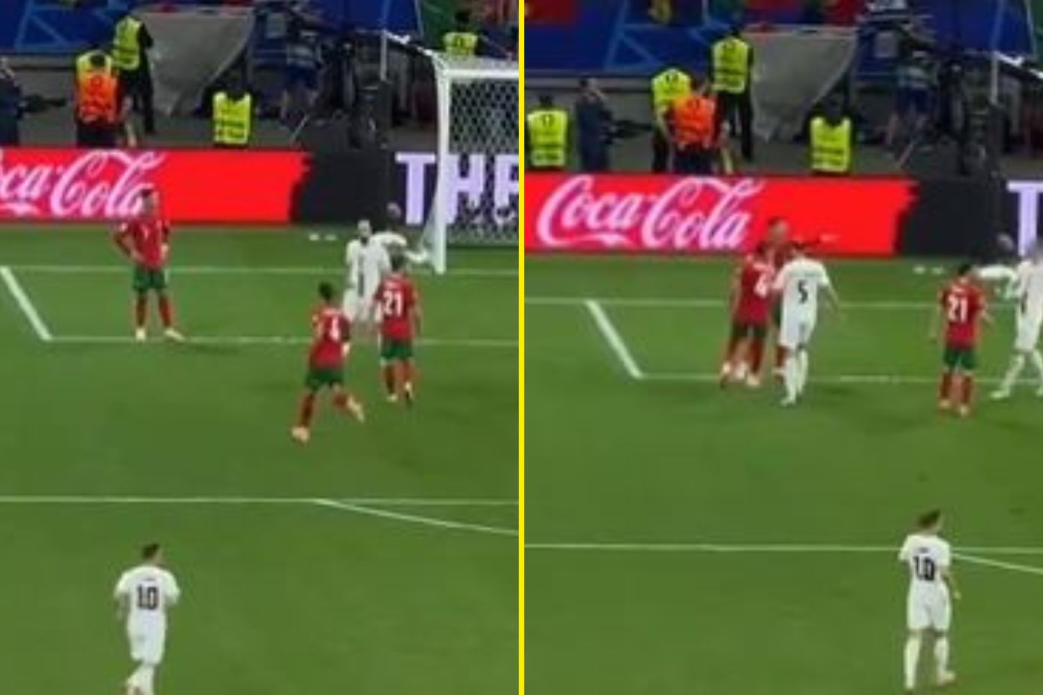 New footage shows Ruben Dias run length of pitch to console Cristiano Ronaldo while Diogo Dalot puts arm around him