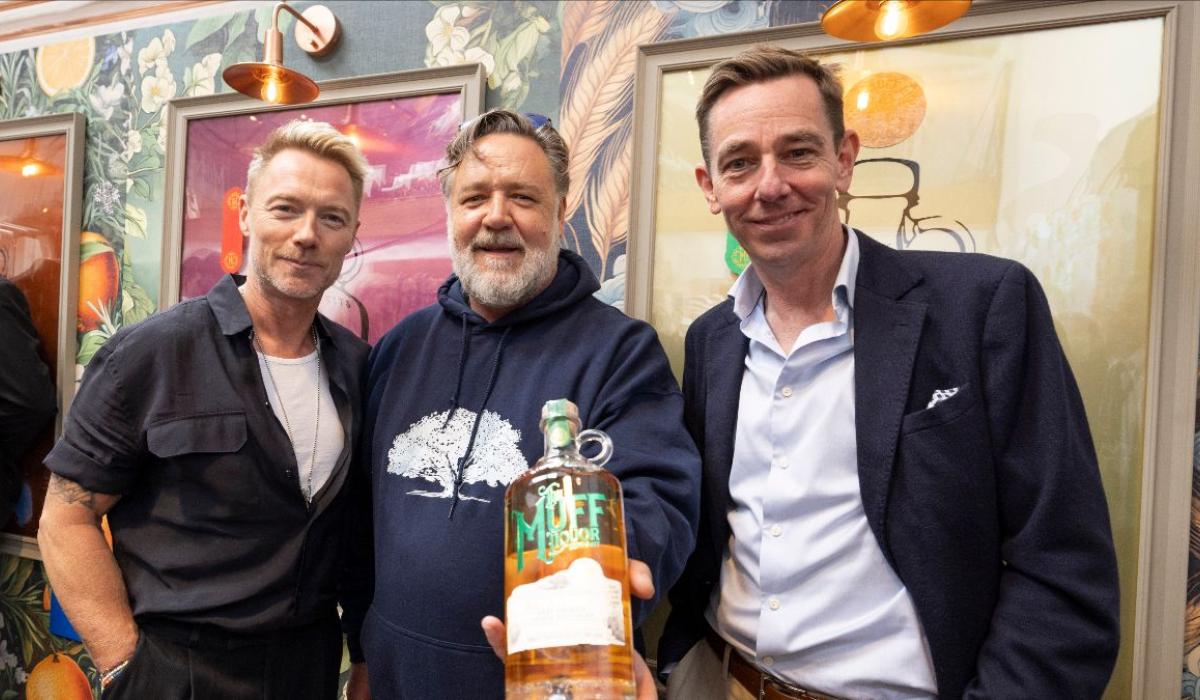 Stars Russell Crowe, Ronan Keating and Ryan Tubridy align at Muff Liquor Company