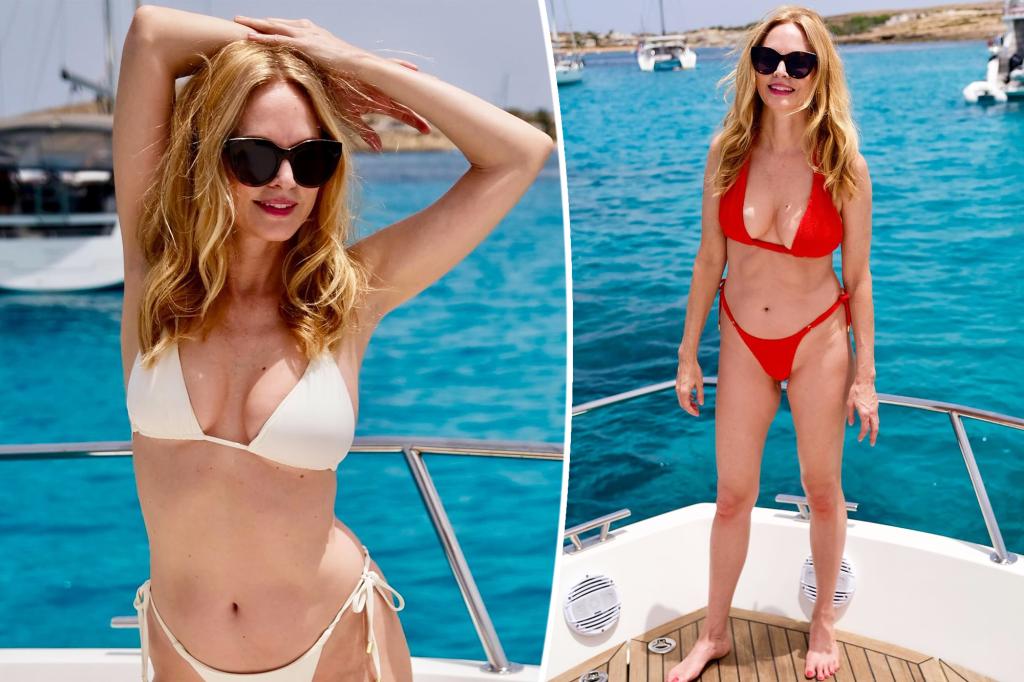 Heather Graham gets patriotic in red and white bikinis for Fourth of July