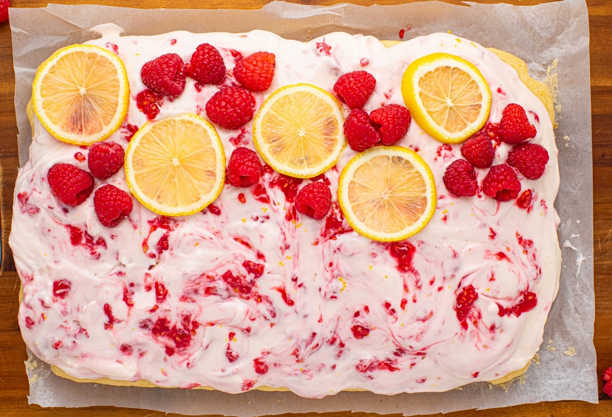 Lemon Raspberry Frosted Sheet Cake