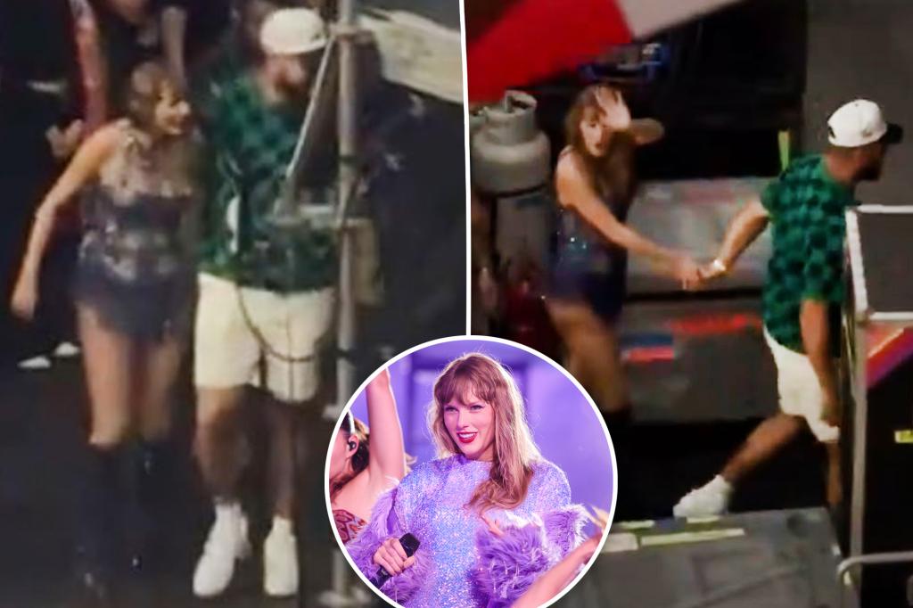 Travis Kelce can't keep hands off Taylor Swift leaving Germany Eras Tour show