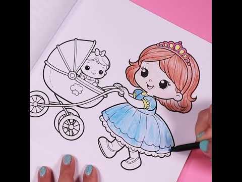 Fun Coloring For Kids | Princess and Dolly Pram | Kids Coloring Page by Lily Grace #kidscolouringfun