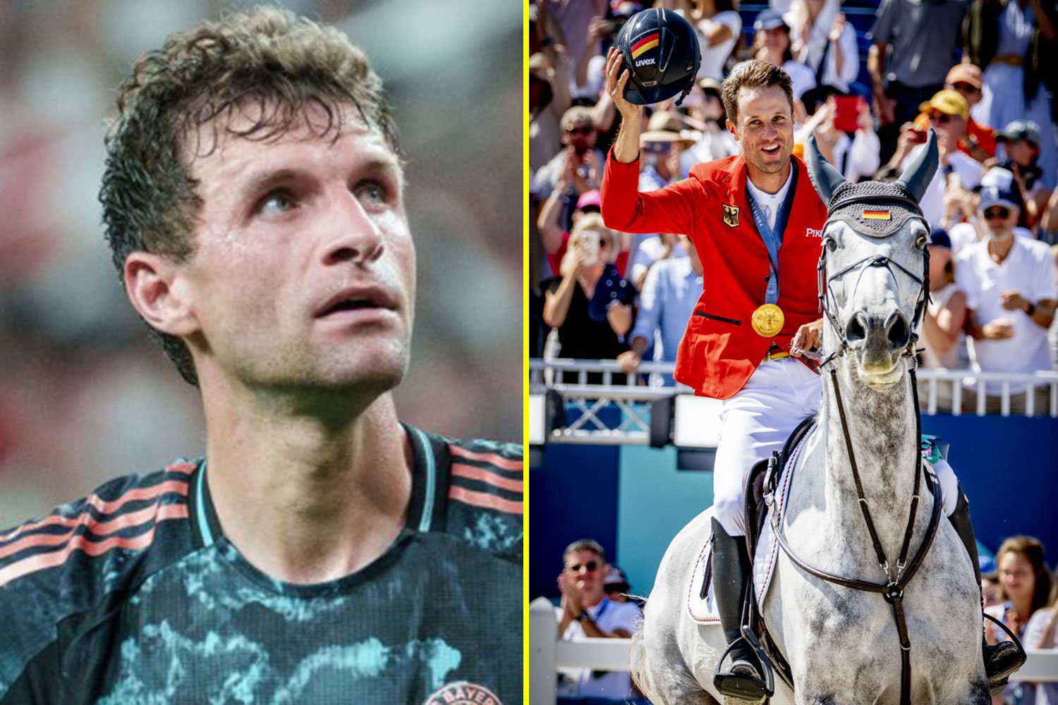 Bayern Munich legend Thomas Muller plays part in Germany winning Olympic gold medal in Individual Jumping event