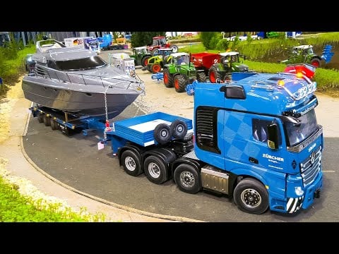 GREAT RC TRUCK MERCEDES-BENZ ACTROS YACHT TRANSPORT, RC TRUCKS, RC MACHINES, RC TRACTORS WORK HARD!!