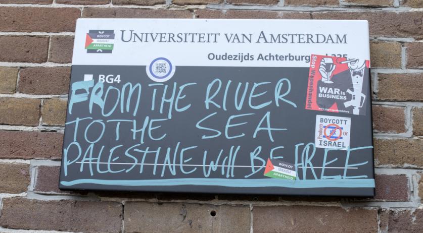 Some unrest at Pro-Palestinian protest on Univ. Amsterdam campus