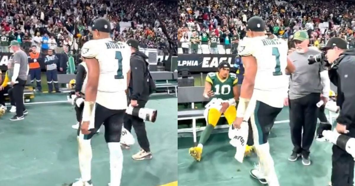 NFL star Jalen Hurts shows his class by taking moment with injured Jordan Love