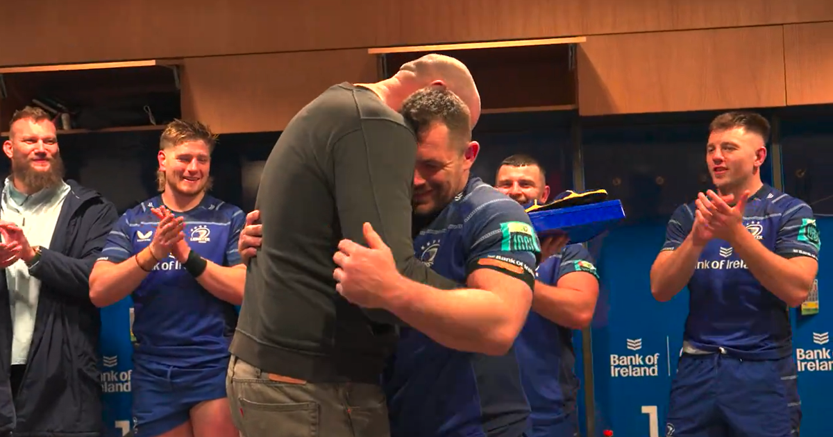 Cian Healy and Devin Toner embrace after record-breaking Leinster appearance