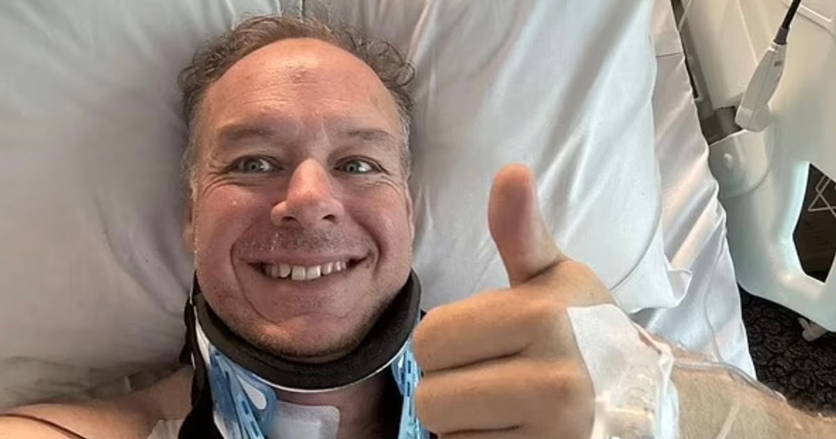 TV star, 48, rushed to hospital with broken neck after crash and 'may never walk again'