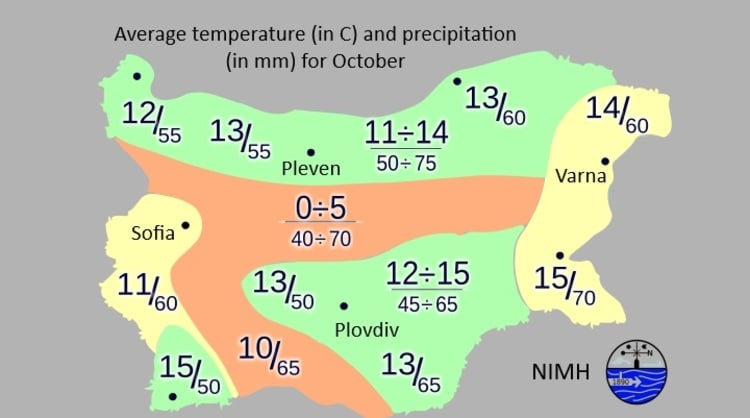 Highest October Temperatures in Bulgaria to Range between 28C and 33C, Lows: minus 2C to 3C