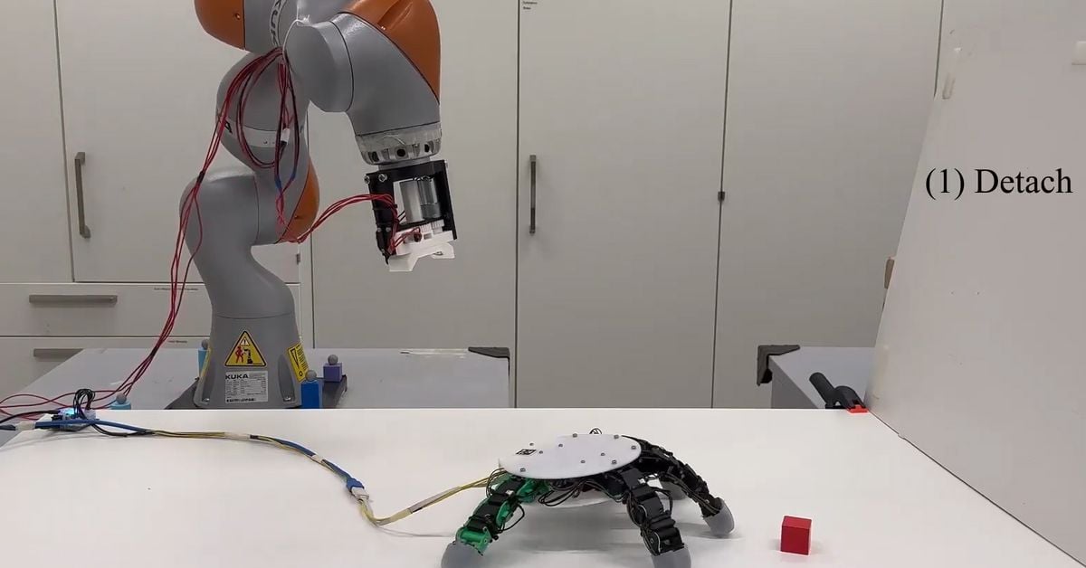 This robot arm can detach its hand to grab things out of reach