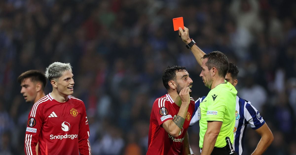 Bruno Fernandes sent off for second time in five days before Man Utd save late draw