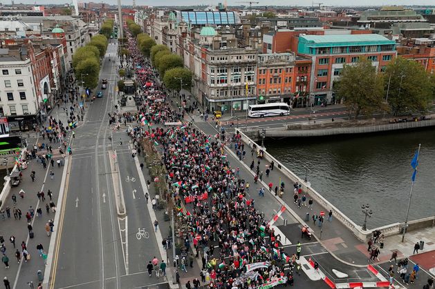 Thousands protest in Dublin to mark one year of the conflict between Israel and Hamas