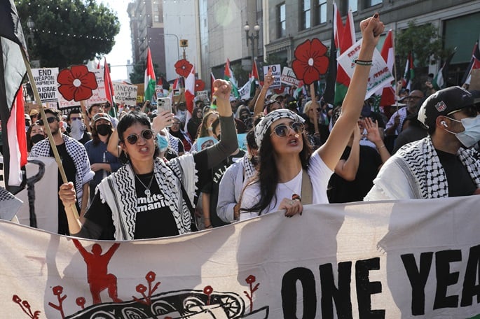 Thousands join pro-Palestinian protests in L.A. as anniversary of conflict draws near