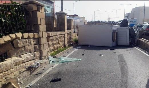 Van overturns in Mriehel, drivers urged to avoid area