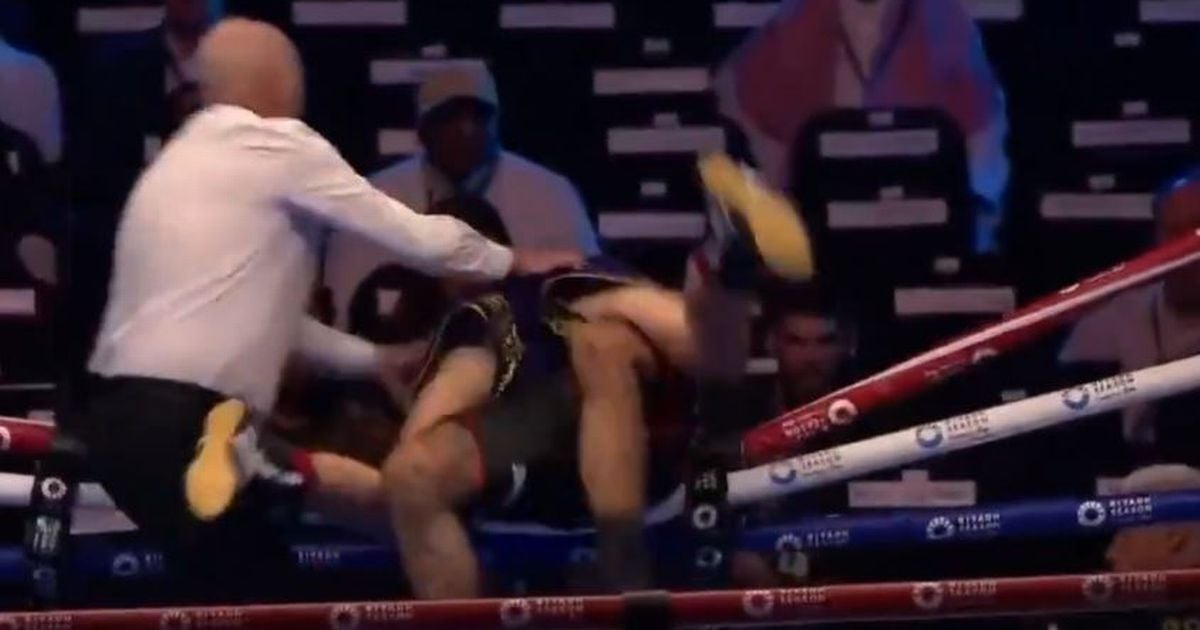 Ben Whittaker draws controversial fight after falling over top rope and suffering injury