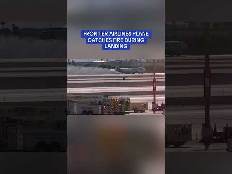 Frontier Airlines plane CATCHES FIRE during landing