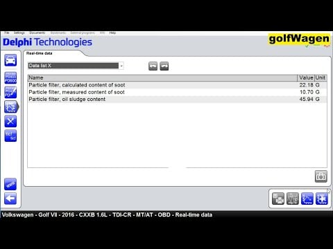 Delphi DS150e clogging of the DPF filter check /soot,oil ash/ VW Golf 7