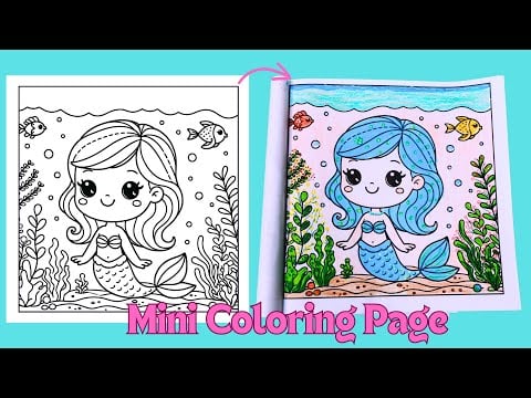 A Little Mermaid in Blue | Mermaid on the Swing | Cute Coloring Page | Coloring Fun For Kids