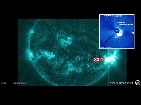 Sun Fires Off 2 Powerful X-Flares -Glancing Blow CME vs Comet Tsuchinshan-ATLAS on SOHO Coronagraphs