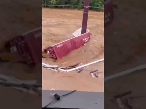 Shipping container MANGLED by hurricane flooding