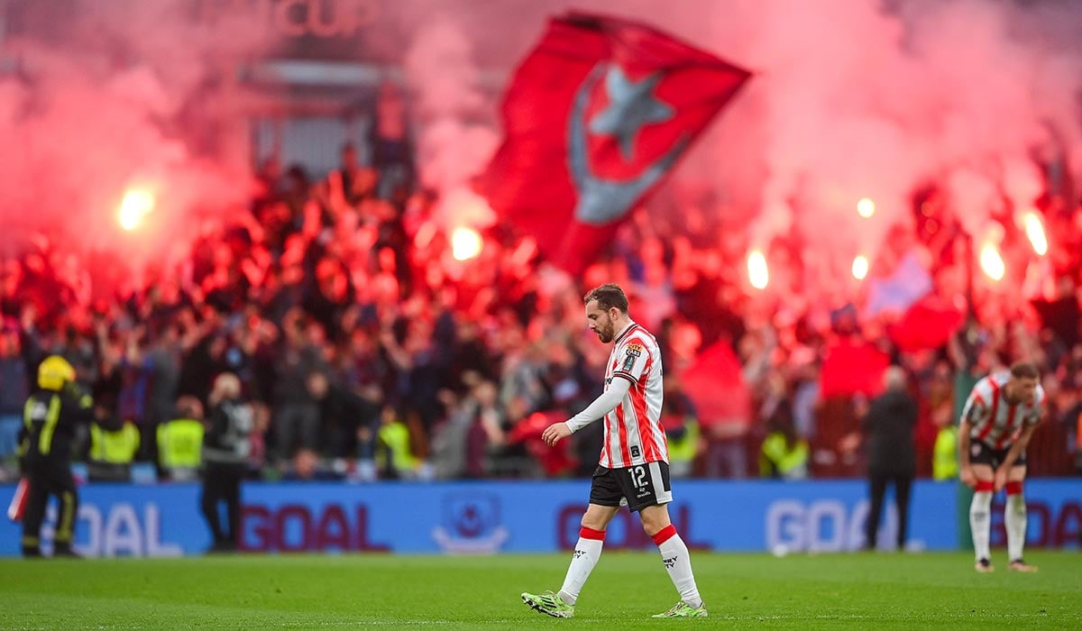 Aviva Stadium lit up by flares and fans as Derry face Drogheda