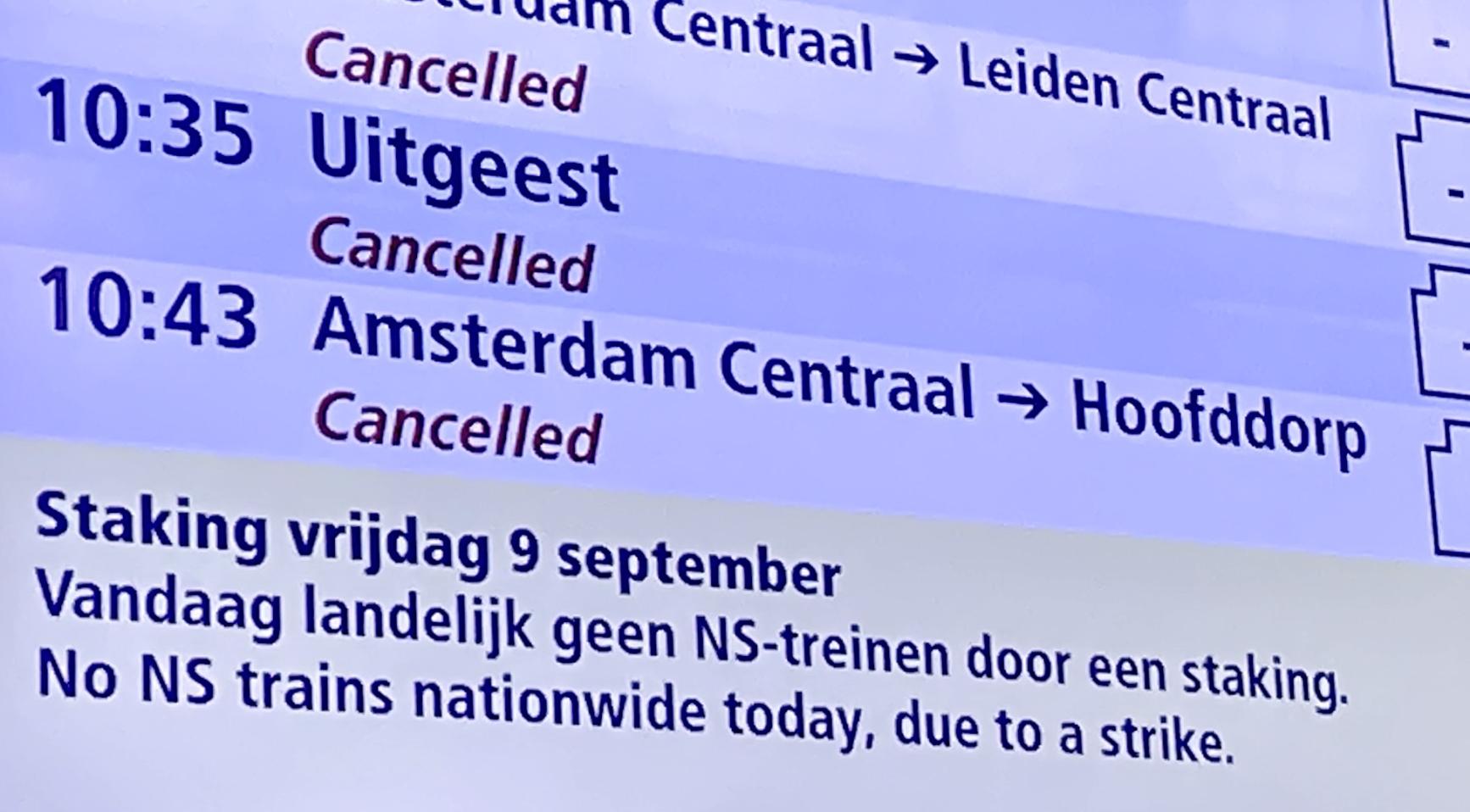 Railway company NS warns that strike on Friday will severely impact train travel