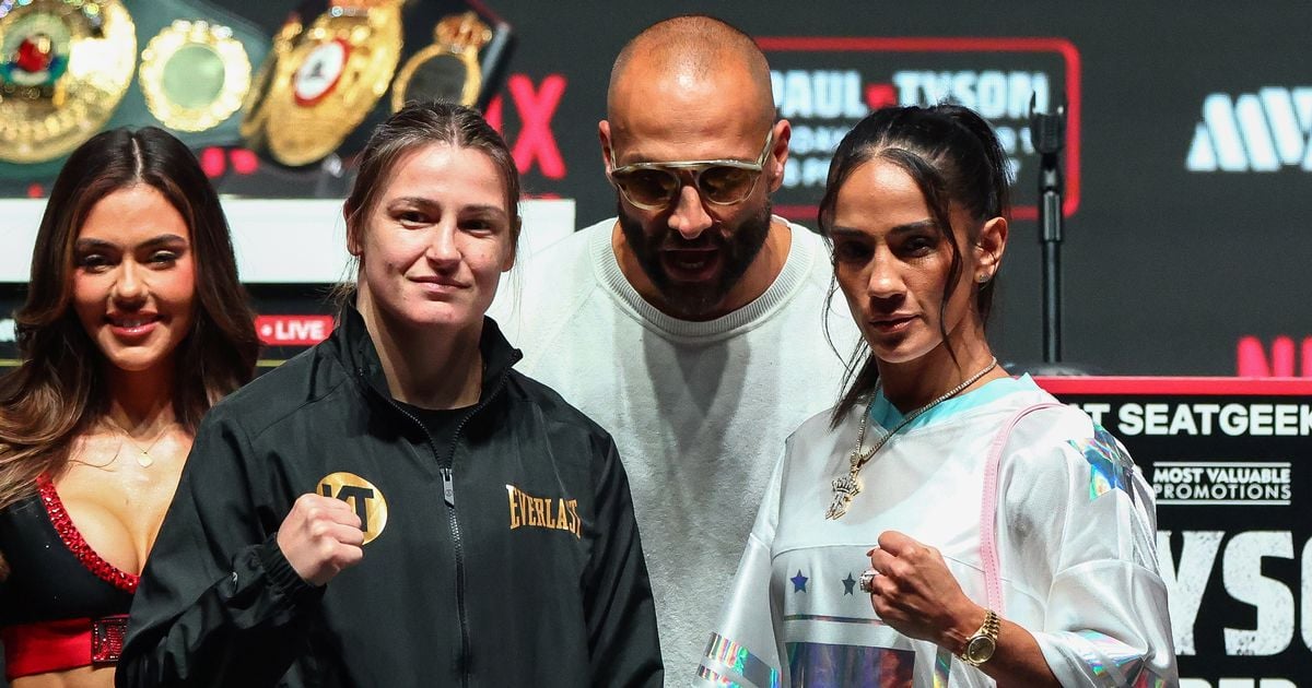 Katie Taylor and Amanda Serrano weigh in for rematch as Mike Tyson slaps Jake Paul