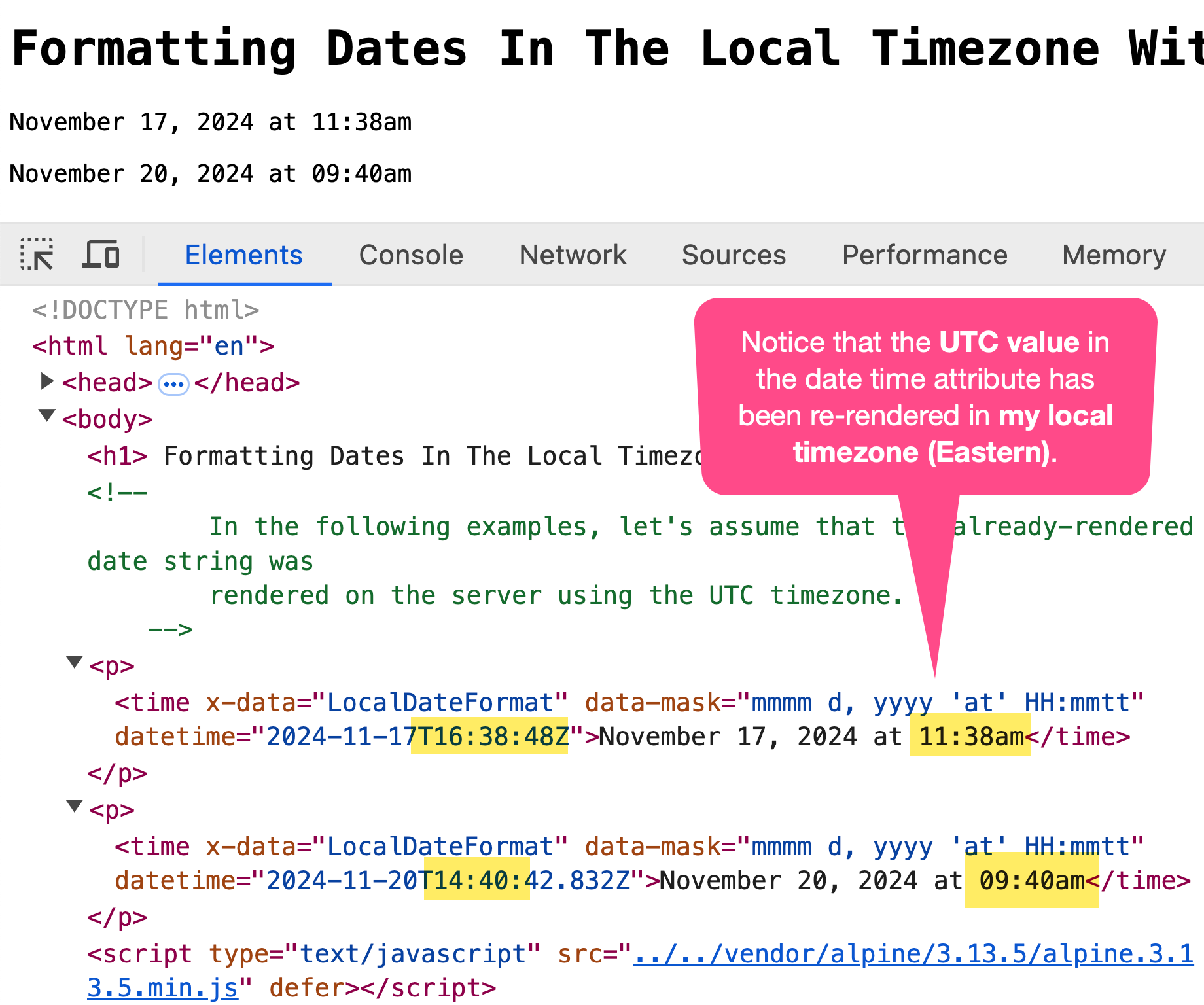 Formatting Dates In The Local Timezone With Alpine.js