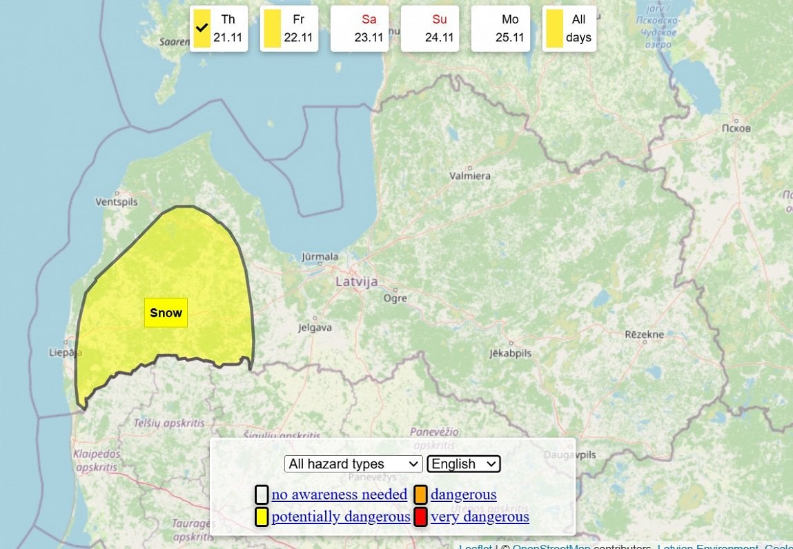 Yello snow alert for western Latvia