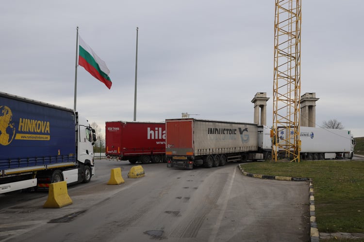 Heavy Truck Traffic at Border Checkpoint near Ruse