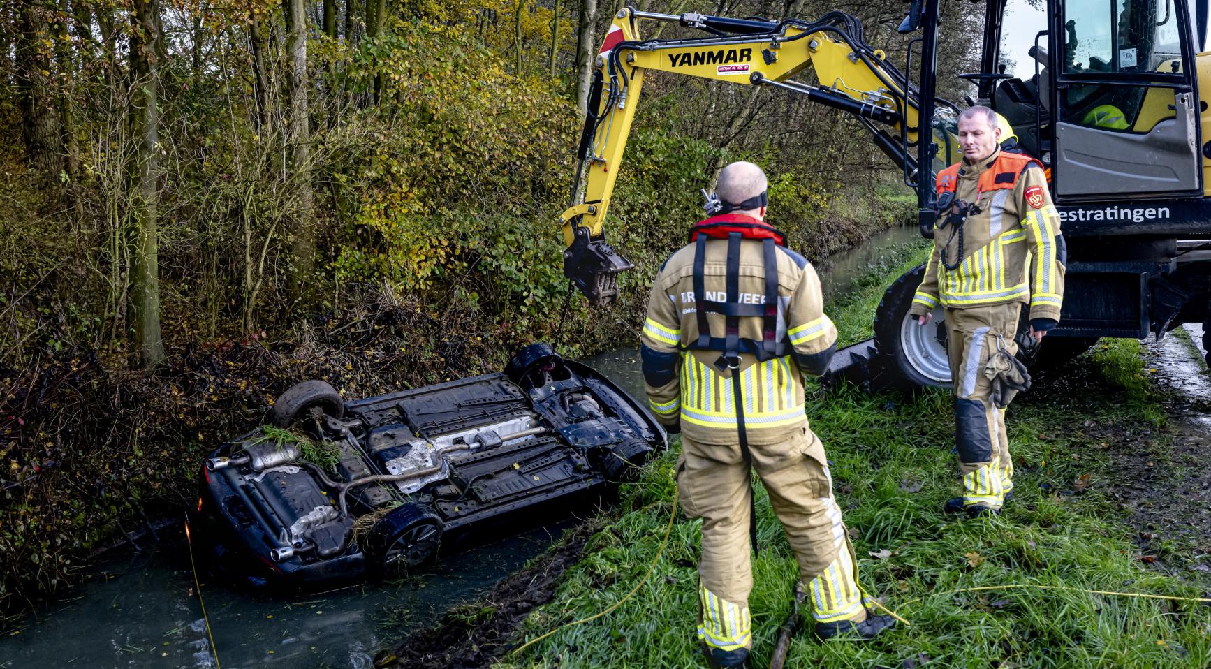 Mother, young boys hospitalized after car flies off rural road, overturns in canal