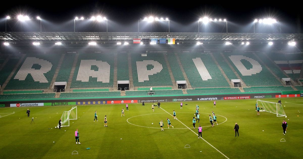 What time and TV channel is Rapid Wien vs Shamrock Rovers in the Uefa Conference League tonight?