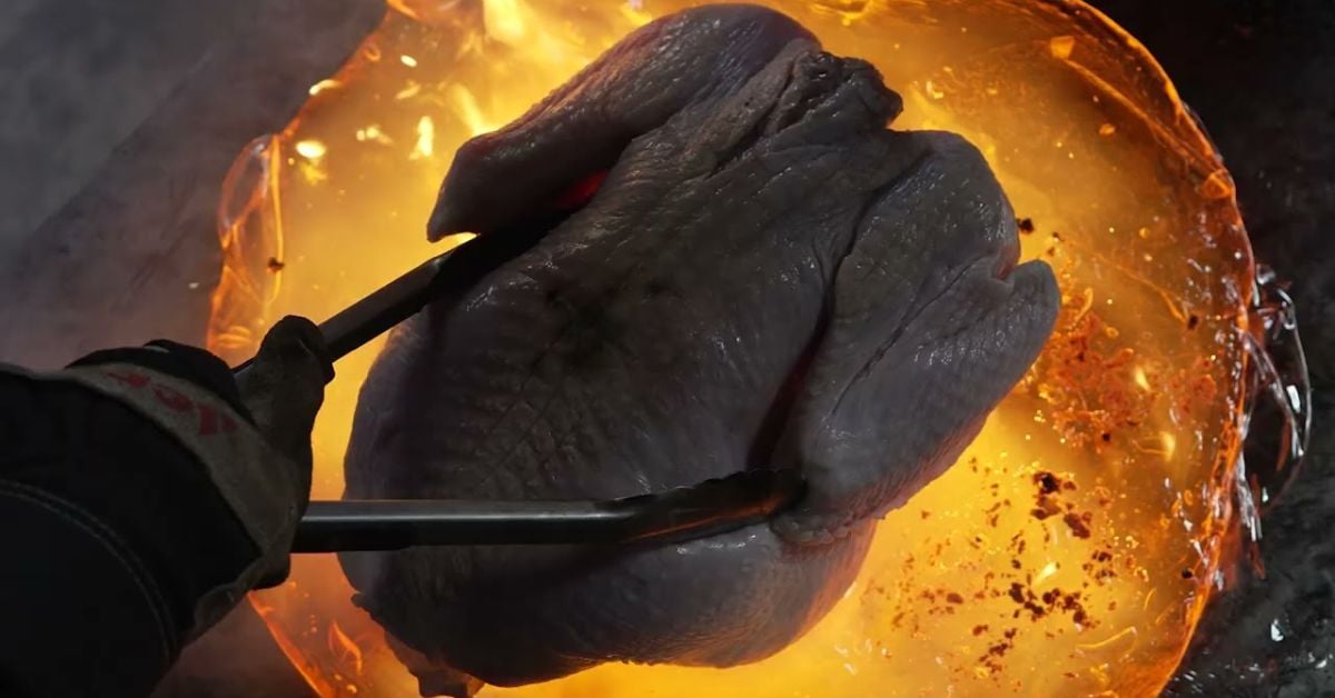 Hazardous Turkey Cookery: Alton Brown Cooks Turkey by Encasing It in Molten Glass