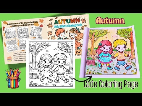 Autumn Coloring Fun for Kids |&quot; A Walk in the Park &quot; Cute coloring Page