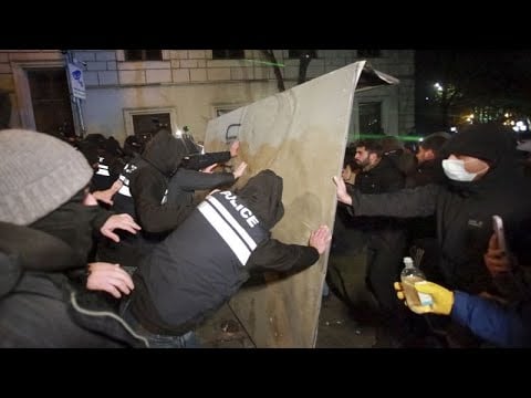 Thousands of Georgians march in Tbilisi to protest against suspension of EU bid