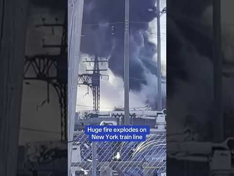 Huge fire EXPLODES on New York train line