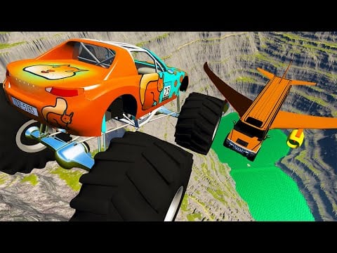 Throwing Cars At Big Orange Hummer &amp; Airplanes - BeamNG Drive