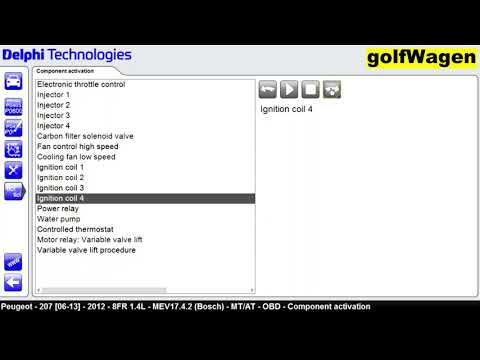 Delphi DS150e Peugeot 207 fault codes, out put test options